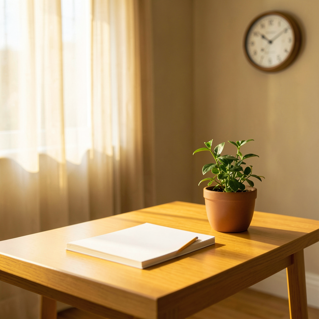 Carnet de budget posé sur une table avec un café, symbole du défi no spend 30 jours pour simplifier ses finances personnelles.