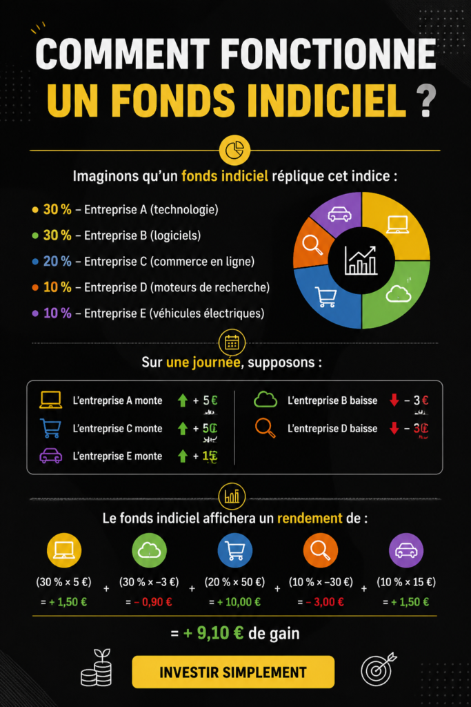 Illustration d'un graphique illustrant le fonctionnement des fonds indiciels.