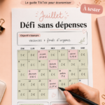 Une femme souriante réfléchissant à son budget de manière créative pour le défi du mois sans dépenses.
