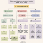 Un guide visuel sur l'investissement en bourse, montrant des graphiques et des étapes clés pour comprendre le marché.