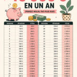Femme souriante regardant ses économies avec un carnet de budget à la main.