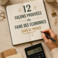 Femme souriante examinant un budget avec une tasse de café à la main
