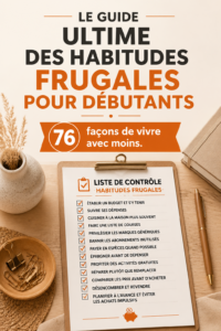 Femme souriante prenant des notes sur ses habitudes d'économies, avec un cahier et un stylo sur une table en bois.