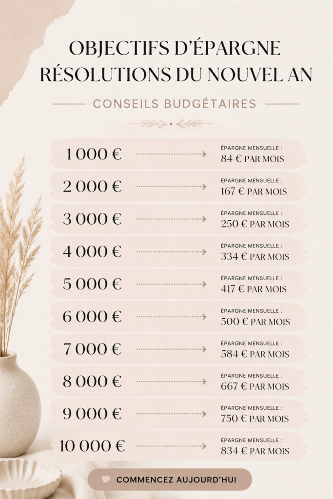 Femme souriante avec un carnet de budget préparant ses objectifs d'épargne pour 2024