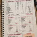 Femme souriante planifiant son budget avec un carnet et un ordinateur.