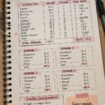 Femme souriante planifiant son budget avec un carnet et un ordinateur.