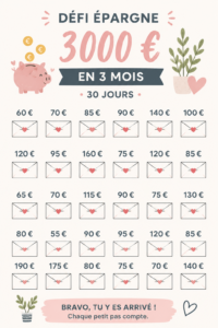 Femme souriante planifiant son défi d'épargne de 3000 € sur un tableau