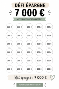 Défi d'épargne de 7000$ avec un calendrier de suivi