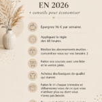 Femme souriante vérifiant son budget et planifiant ses économies pour 2026.