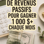 Femme souriante réfléchissant à des idées de revenus passifs avec un ordinateur portable.
