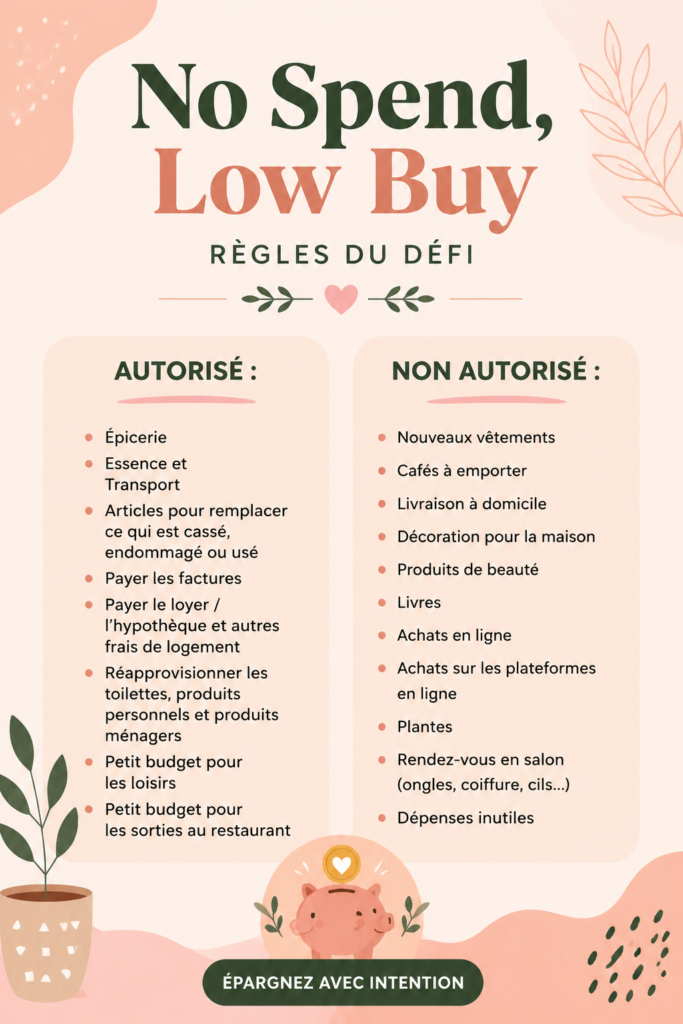 Illustration d'une femme organisant ses finances, illustrant les concepts de No Spend et Low Buy.