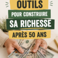 Femme réfléchissant à ses finances après 50 ans avec des outils financiers sur son bureau.