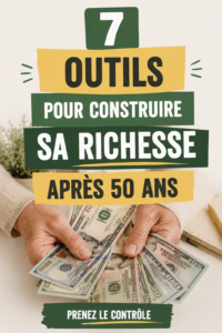 Femme réfléchissant à ses finances après 50 ans avec des outils financiers sur son bureau.