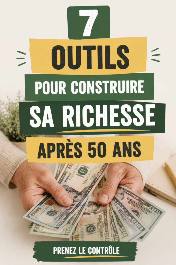 Femme réfléchissant à ses finances après 50 ans avec des outils financiers sur son bureau.