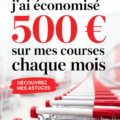 Illustration d'une femme vérifiant son budget alimentaire avec une liste de courses