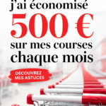 Illustration d'une femme vérifiant son budget alimentaire avec une liste de courses