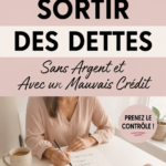 Femme examinant des documents financiers avec une tasse de café, représentant la gestion des dettes.