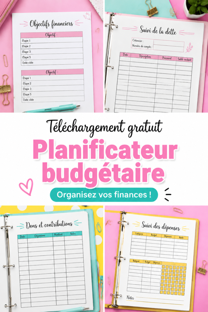 Un modèle de budget imprimable sur une table avec du matériel de bureau.