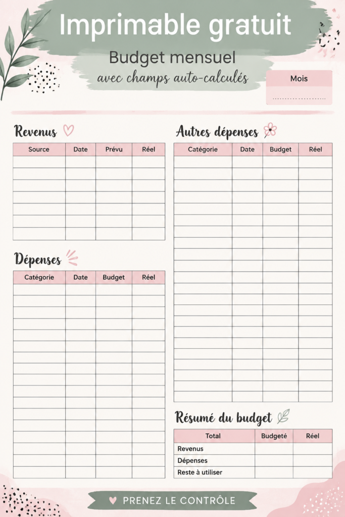 Exemple de budget mensuel imprimable pour suivre ses finances