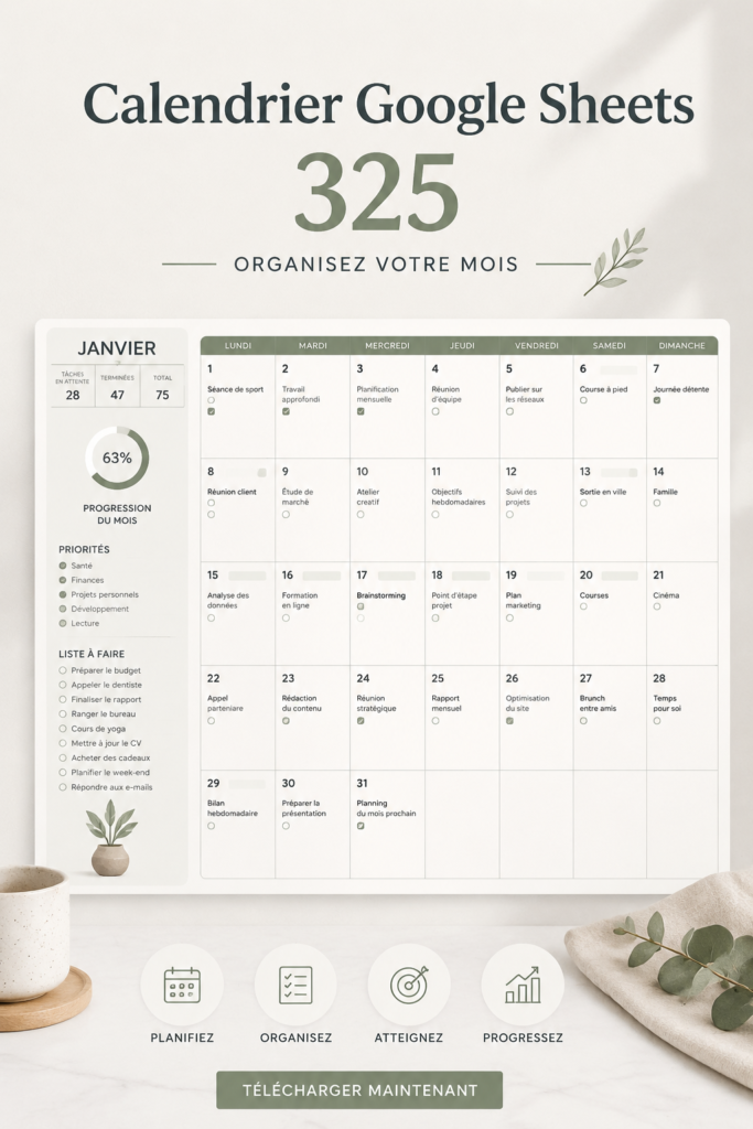 Calendrier financier sur Google Sheets avec un suivi des dépenses