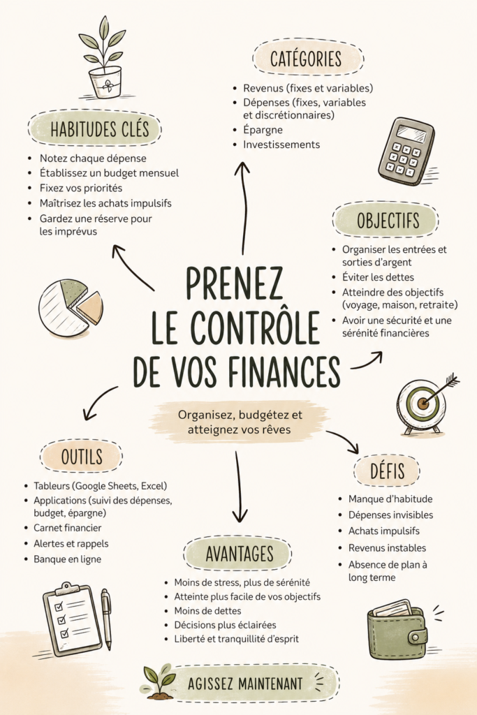 Femme souriante prenant des notes sur ses finances personnelles.