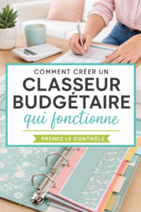 Image d'un classeur de budget ouvert avec des notes et des stylos, illustrant la gestion financière personnelle.