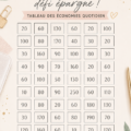 Illustration d'un défi d'économies avec tableau et billets de banque.