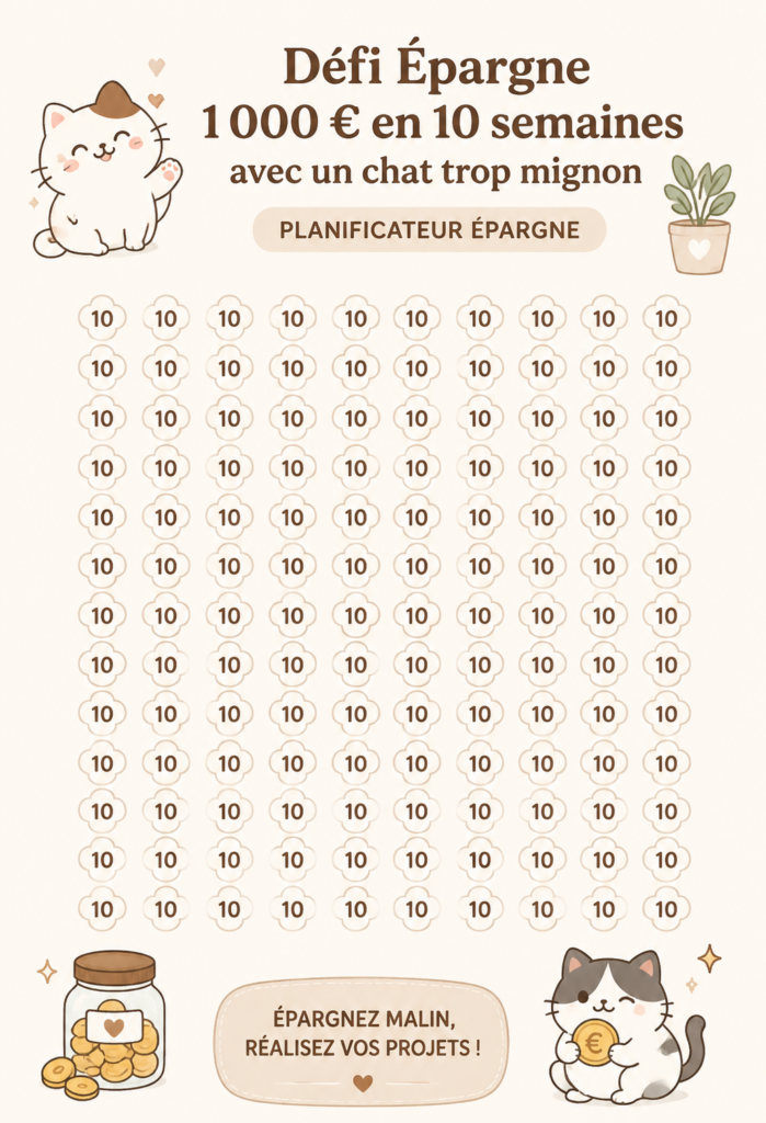 Un joli planner d'épargne et des économies représentant un défi d'épargne hebdomadaire.