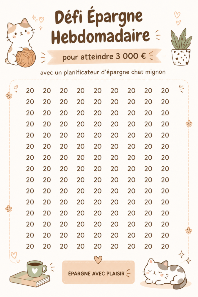Un planner d'argent avec un joli chat et des graphiques de financement sur un bureau.