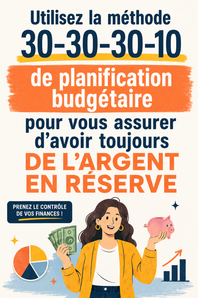 Femme souriante calculant son budget avec une méthode 30-30-30-10