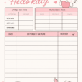 Illustration de Hello Kitty tenant un tableau de finances avec des graphiques colorés.