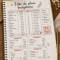 Femme examinant un plan de budget sur un carnet avec des calculs, représentant la gestion des finances personnelles.