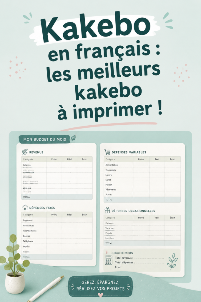 Un exemple de modèle de kakebo imprimable sur un bureau