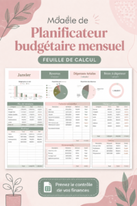 Capture d'écran d'un planificateur de budget mensuel sur Google Sheets