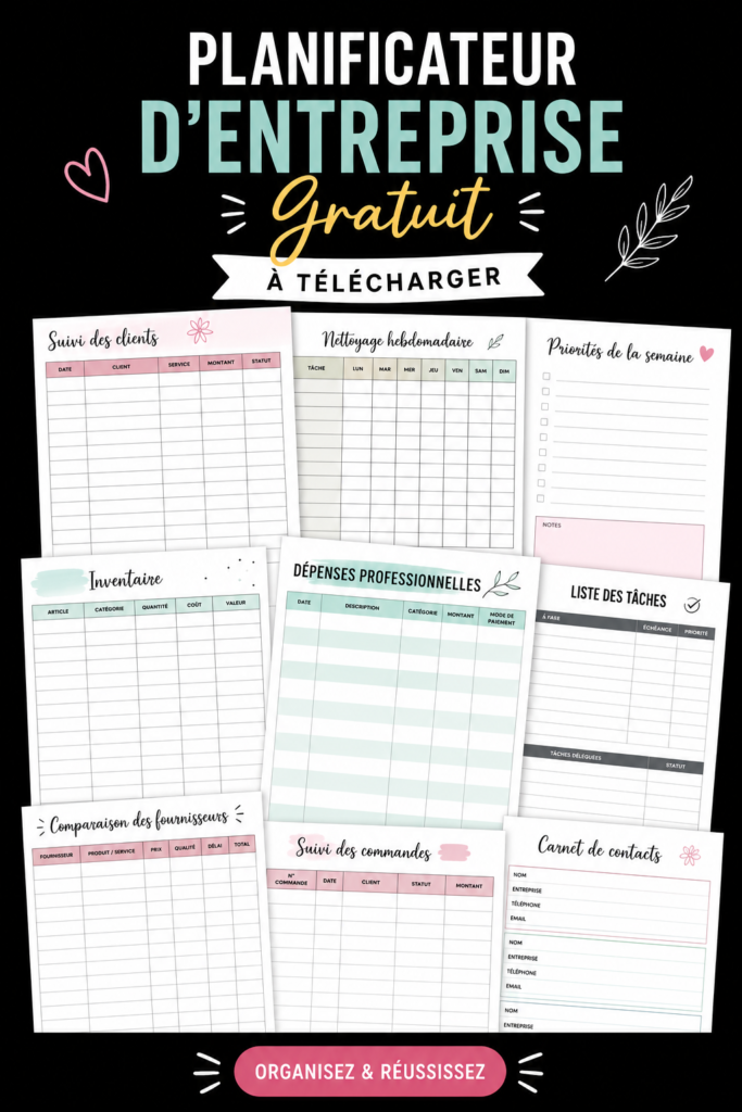 Modèles gratuits de planners d'entreprise sur fond clair