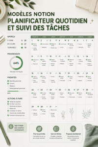 Une capture d'écran d'un template de planning quotidien dans Notion.