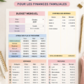 Un planificateur de budget familial ouvert sur une table avec un stylo.