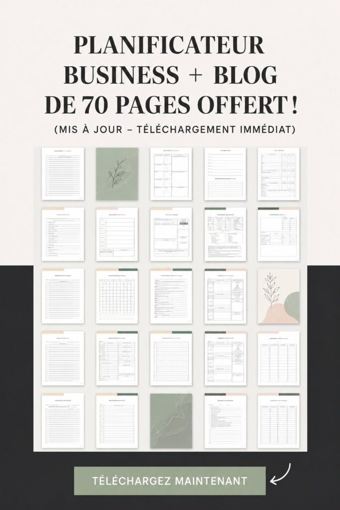 Un planner business disponible gratuitement avec des feuilles pour organiser vos tâches et projets.