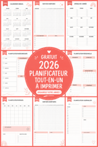 un planner 2026 coloré posé sur un bureau avec des stylos