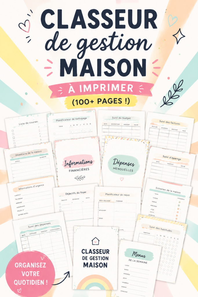 Visuel d'un planner gratuit à imprimer pour la gestion de maison et finances