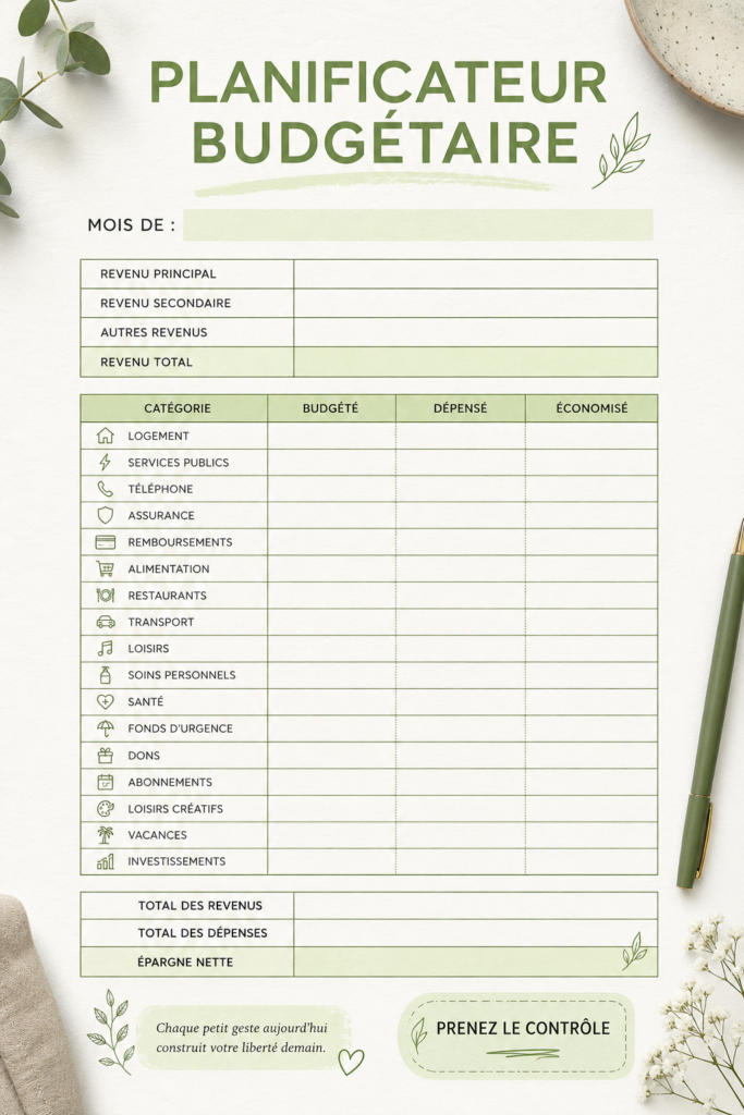 Femme utilisant un planner budget pour organiser ses finances.
