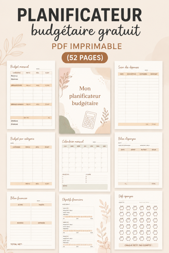 Image d'un planner budget PDF gratuit, outil de gestion financière pratique