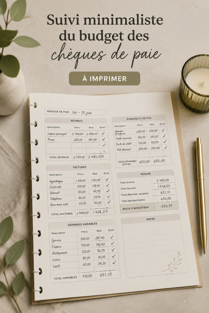 Modèle minimaliste de suivi de budget pour les chèques de paie