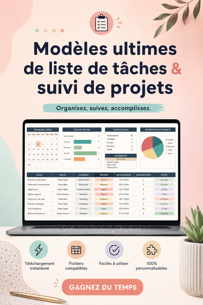 Template de gestion de projet avec des tâches claires