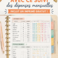Une image d'un tracker de factures avec des sections pour noter les dépenses mensuelles et un stylo.