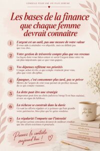 Femme souriante consultant ses finances personnelles avec un carnet et un stylo.