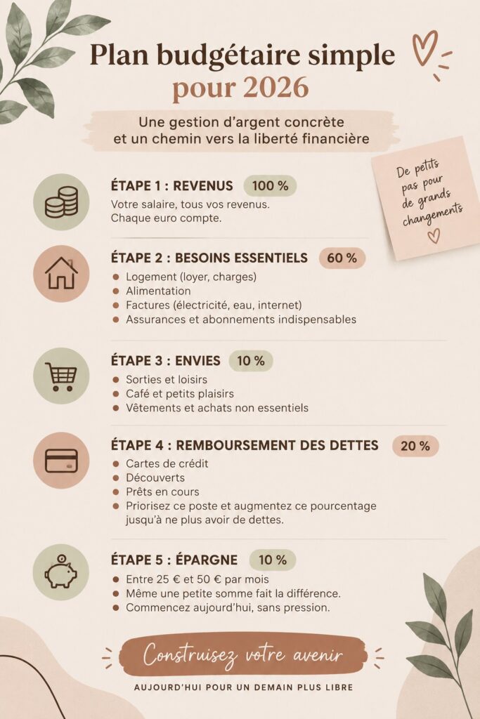 Femme souriante examinant son plan budgétaire 2026 dans un cadre chaleureux.