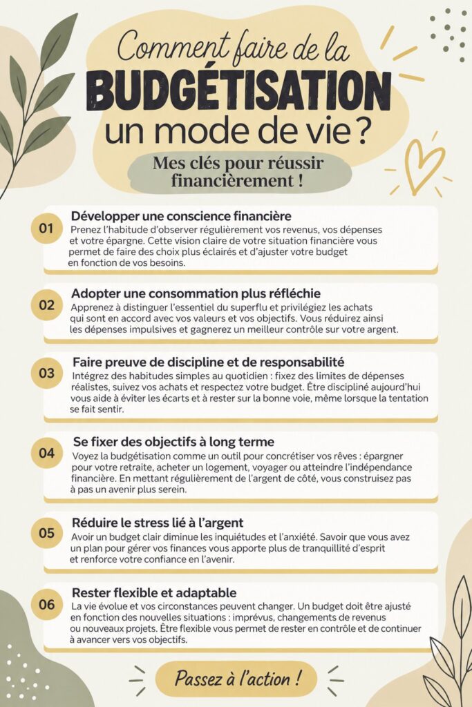 Femme utilisant une application de budget sur son téléphone, souriante.