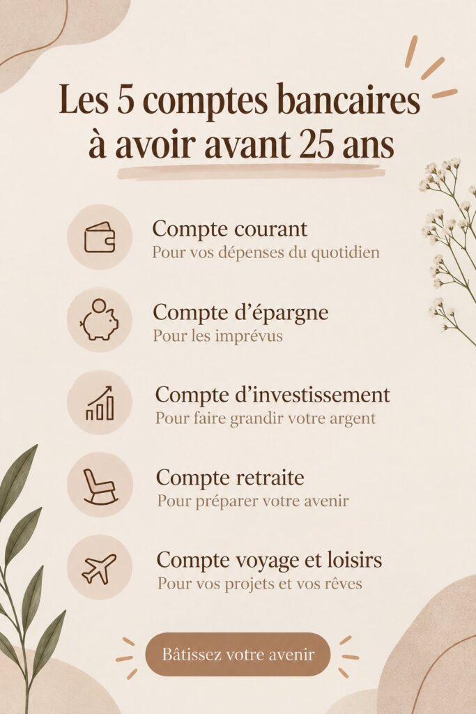 Femme jeune adulte souriante réfléchissant à sa gestion financière avec des comptes bancaires.