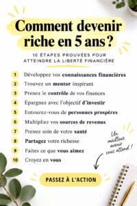 Une femme réfléchissant à sa stratégie financière pour devenir riche en 5 ans.